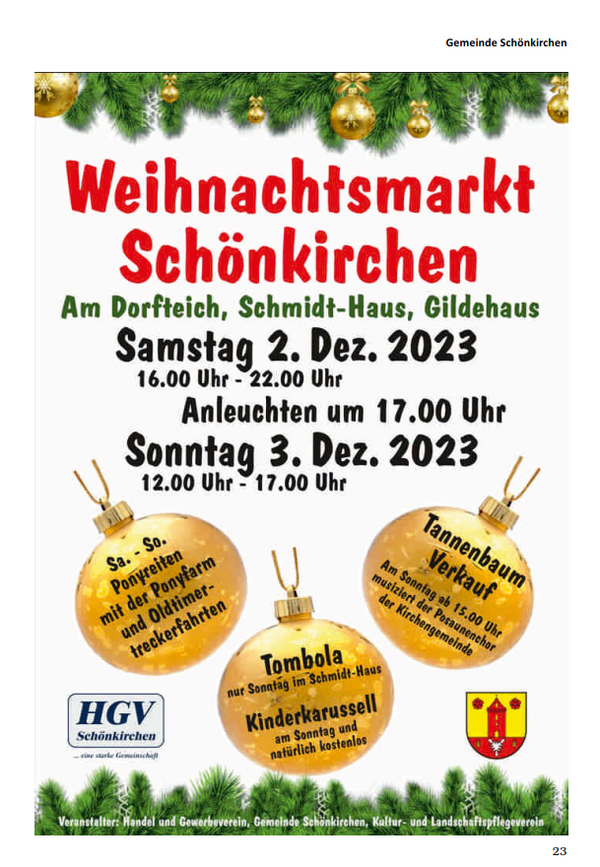 Weihnachtsmarkt Schönkirchen 2023